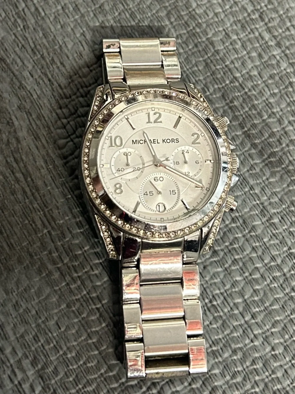 Michael Kors Silver-tone Crystal Bezel Chronograph Watch